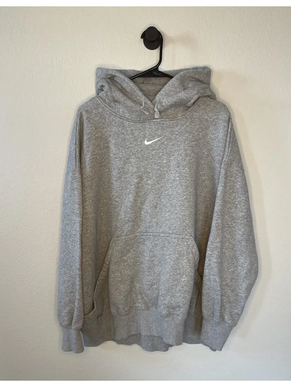 Nike Centered Swoosh Hoodie Gray Pullover Fleece Sweatshirt Men's XL